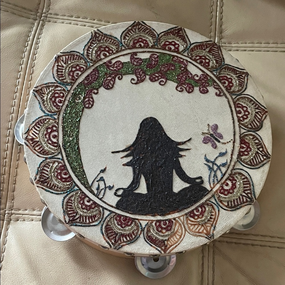 Decorative Mandala Tambourine with Meditation Design painted beautifully